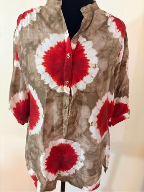 MICHAEL Michael Kors Red, White & Brown Tie-Dye Button-Front Shirt